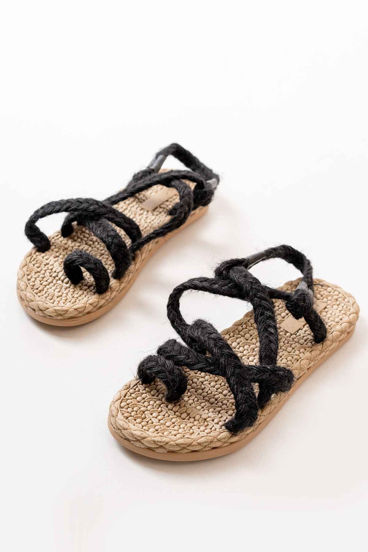 Ayakkabı Aşkı 402 Siyah Hasır Kadın Sandalet