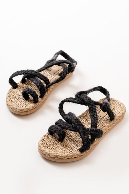 Ayakkabı Aşkı 402 Siyah Hasır Kadın Sandalet