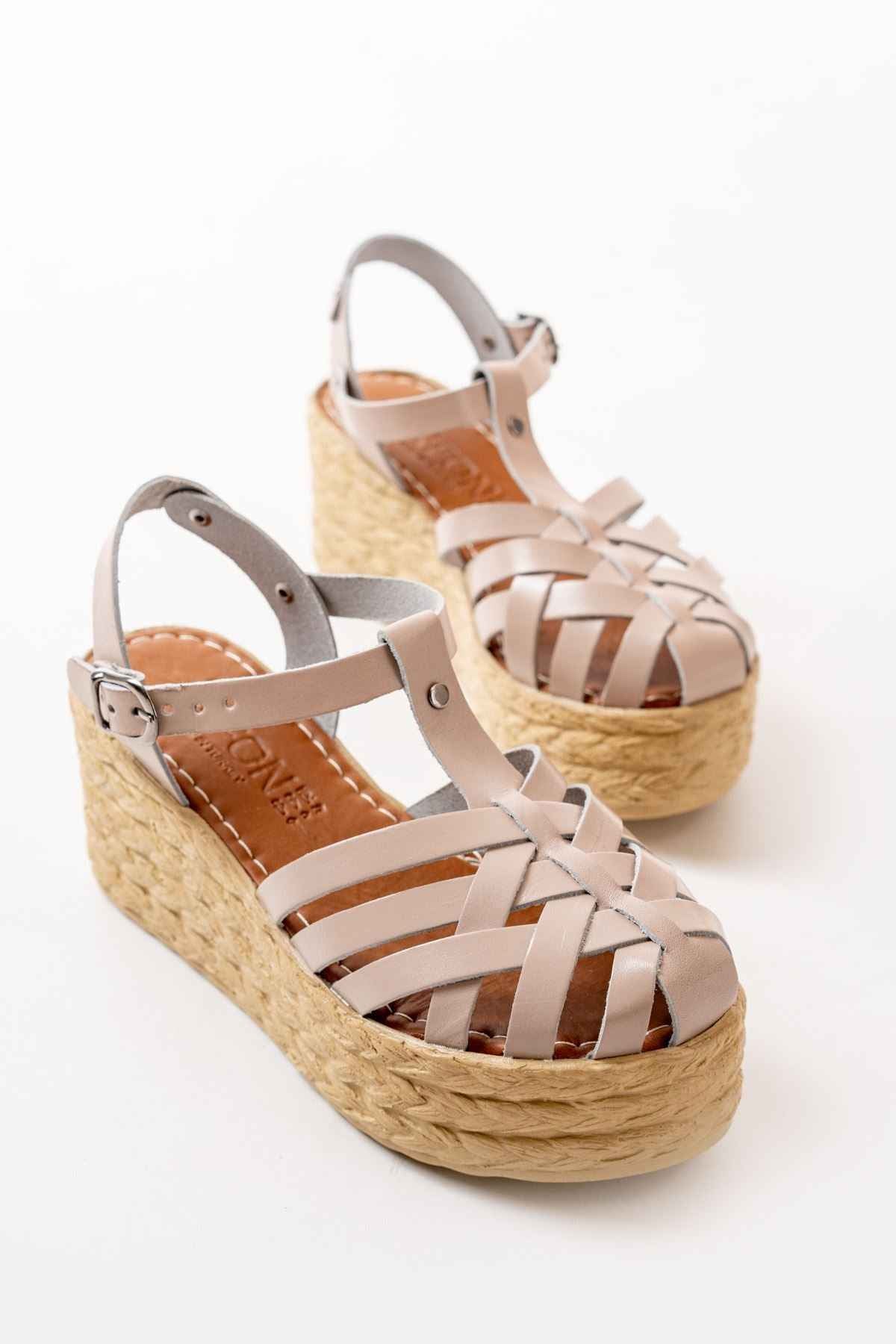 Ayakkabı Aşkı 684-02 Bej Ortopedik Hakiki Deri Dolgu Kadın Sandalet