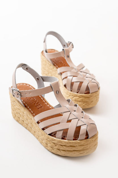 684-02 Bej Ortopedik Hakiki Deri Dolgu Kadın Sandalet - Bej