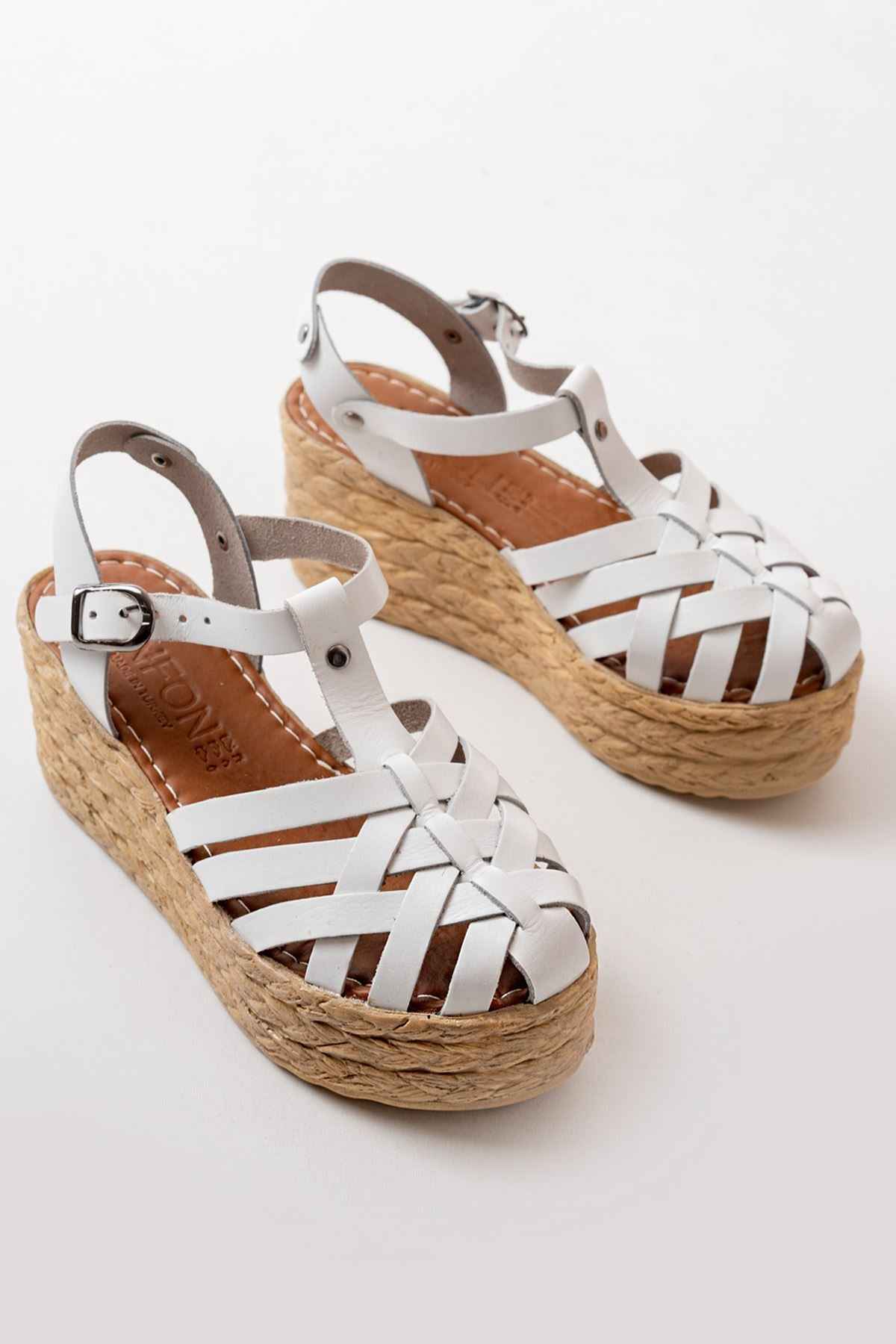 Ayakkabı Aşkı 684-02 Beyaz Ortopedik Hakiki Deri Dolgu Kadın Sandalet