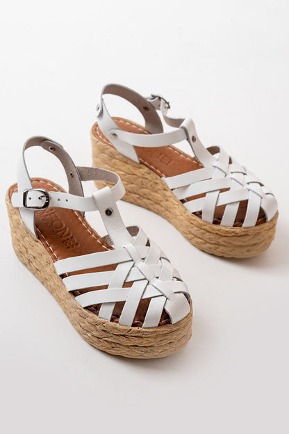 Ayakkabı Aşkı Beyaz Ortopedik Hakiki Deri Dolgu Kadın Sandalet
