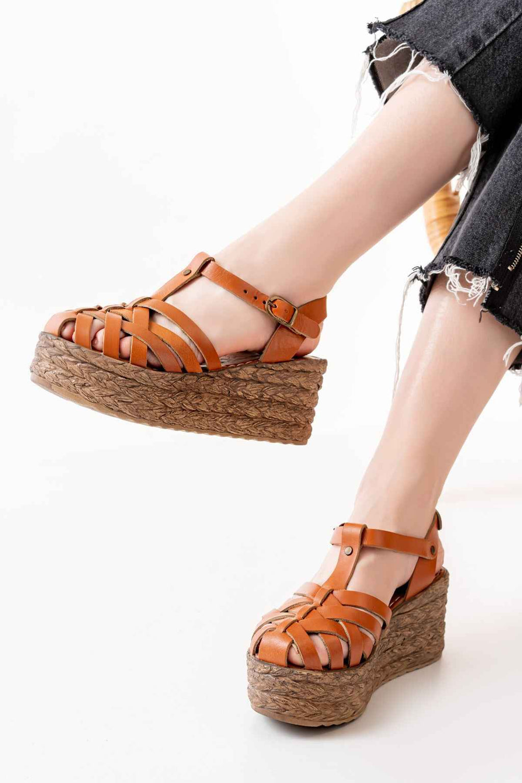 Ayakkabı Aşkı 684-02 Taba Ortopedik Hakiki Deri Dolgu Kadın Sandalet