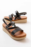 Ayakkabı Aşkı 730-152 Siyah Ortopedik Hakiki Deri Dolgu Kadın Sandalet