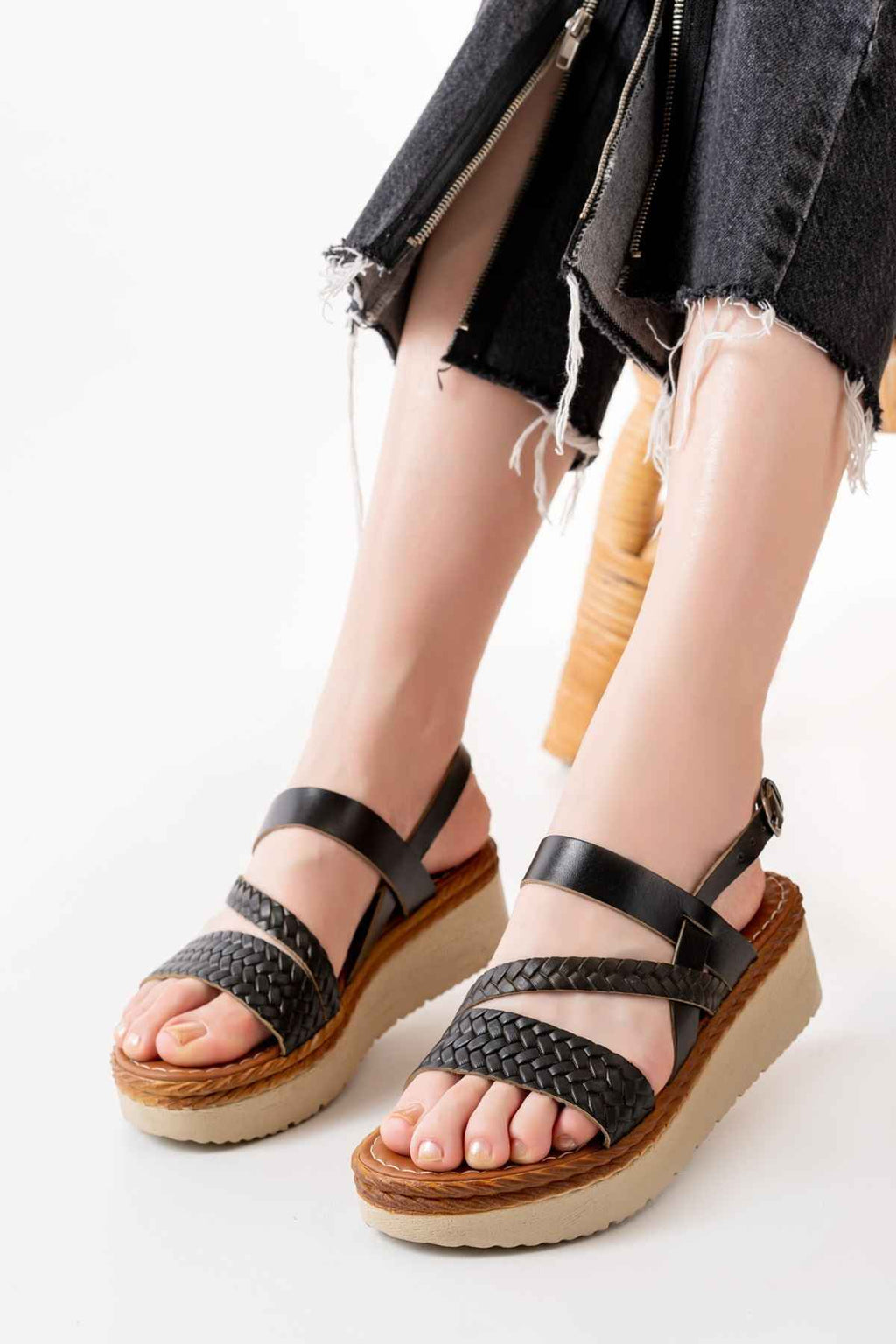 Ayakkabı Aşkı 730-152 Siyah Ortopedik Hakiki Deri Dolgu Kadın Sandalet