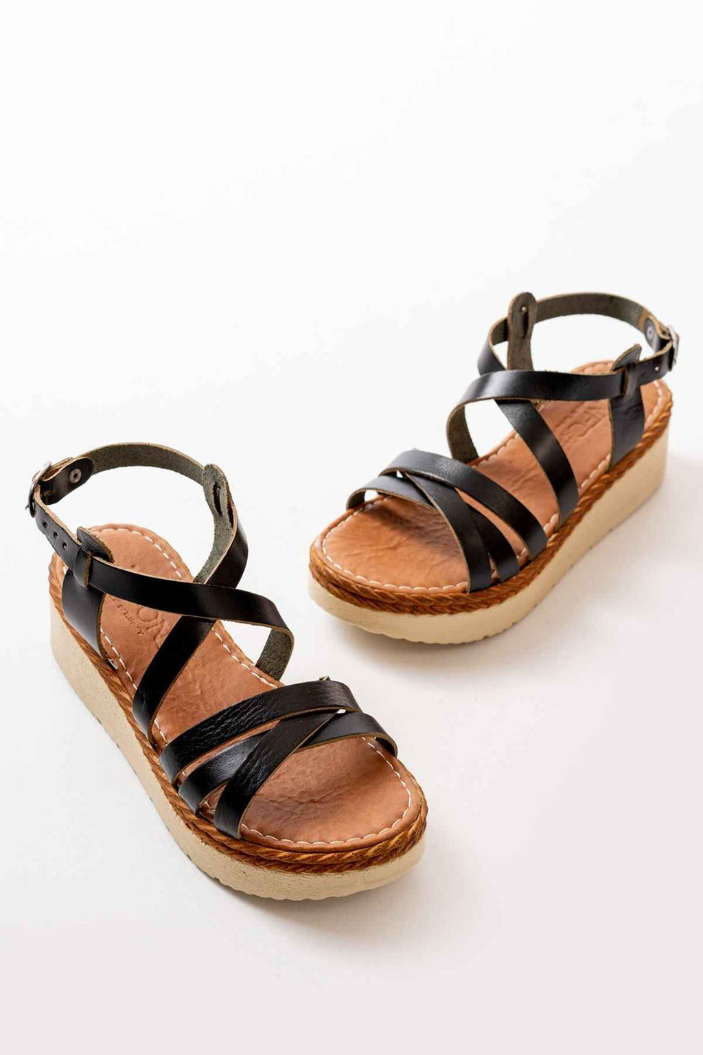 Ayakkabı Aşkı 730-153 Siyah Ortopedik Hakiki Deri Dolgu Kadın Sandalet