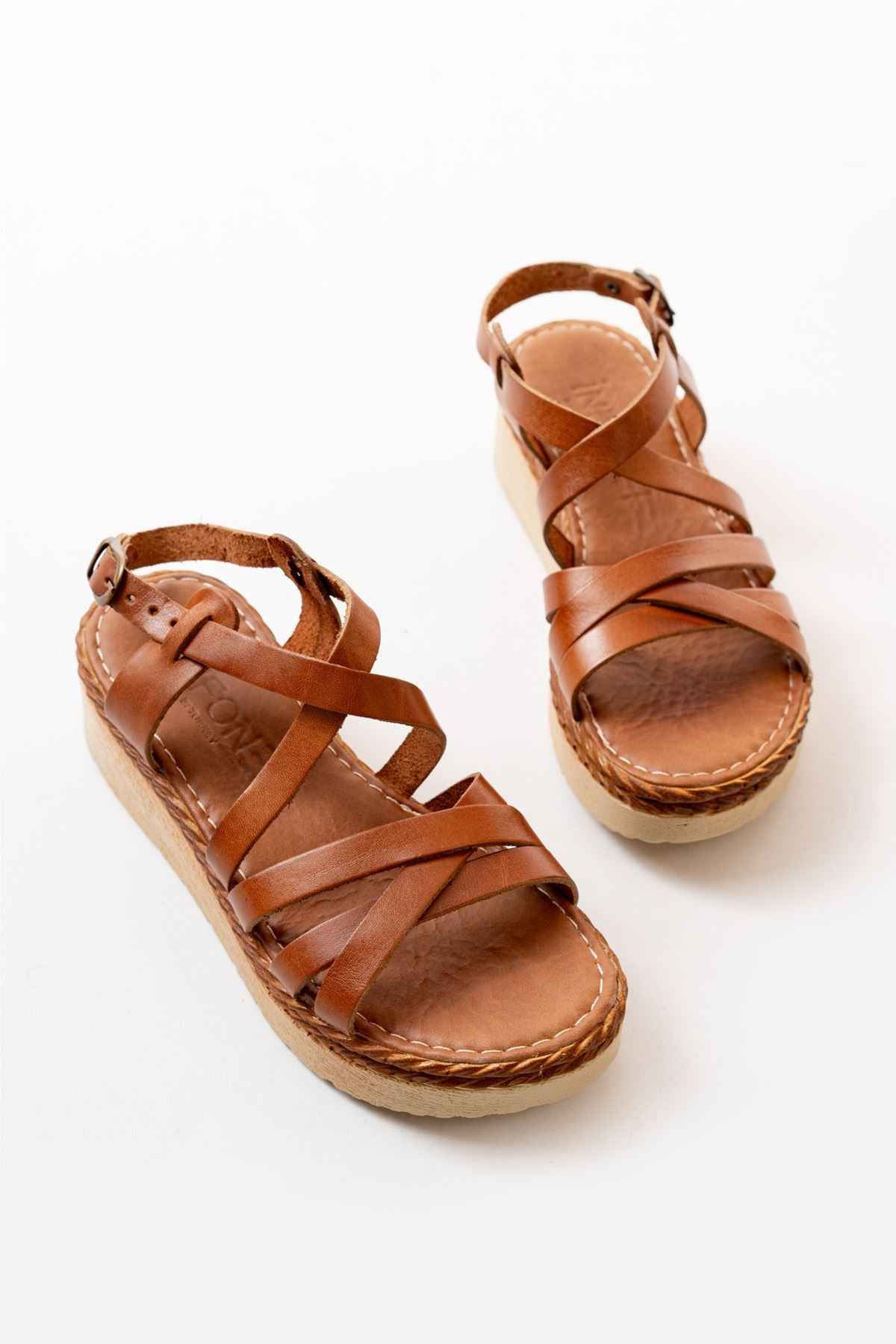 Ayakkabı Aşkı 730-153 Taba Ortopedik Hakiki Deri Dolgu Kadın Sandalet