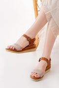Ayakkabı Aşkı Bej Ortopedik Hakiki Deri Dolgu Kadın Sandalet - Ayakkabı Aşkı