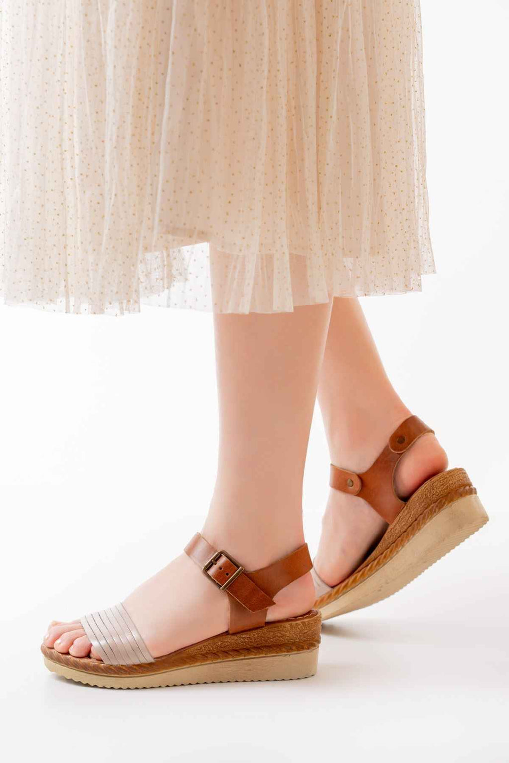 Ayakkabı Aşkı 731-07 Bej Ortopedik Hakiki Deri Dolgu Kadın Sandalet