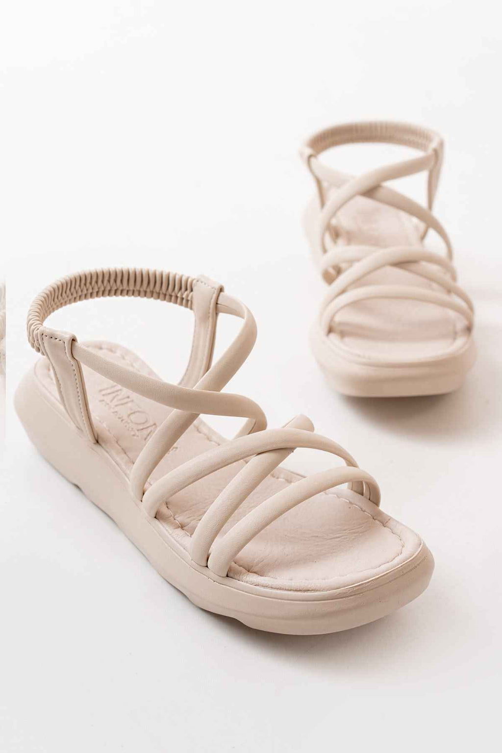 Ayakkabı Aşkı 841-841 Bej Lastikli Kadın Günlük Sandalet