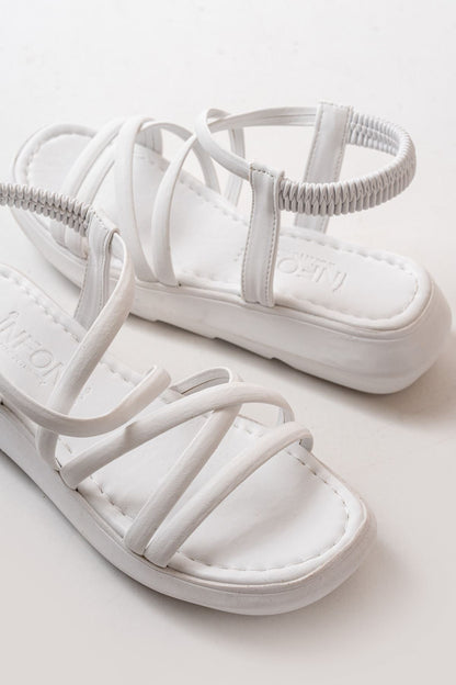 Ayakkabı Aşkı Beyaz Lastikli Günlük Kadın Sandalet