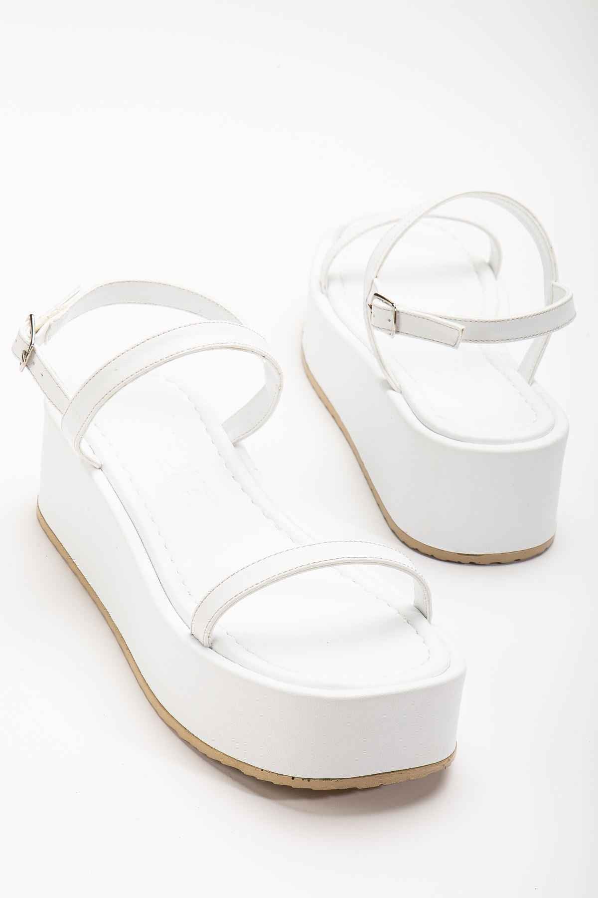Ayakkabı Aşkı 861-1027 Beyaz Dolgu Topuk Kadın Sandalet