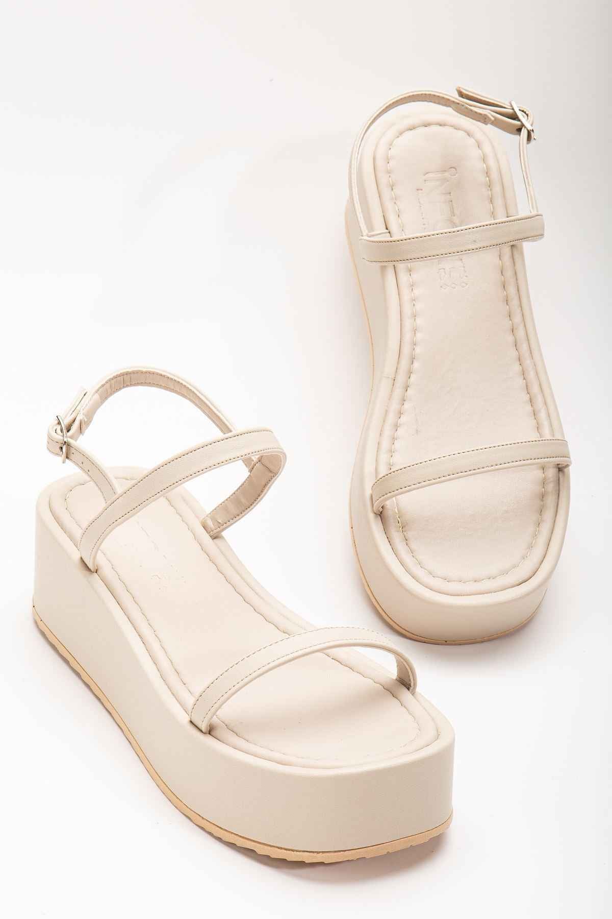 Ayakkabı Aşkı 861-1027 Bej Dolgu Topuk Kadın Sandalet