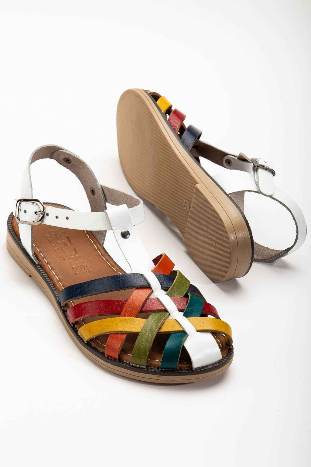 Ayakkabı Aşkı 205-02 Beyaz Multi Ortopedik Hakiki Deri Kadın Sandalet