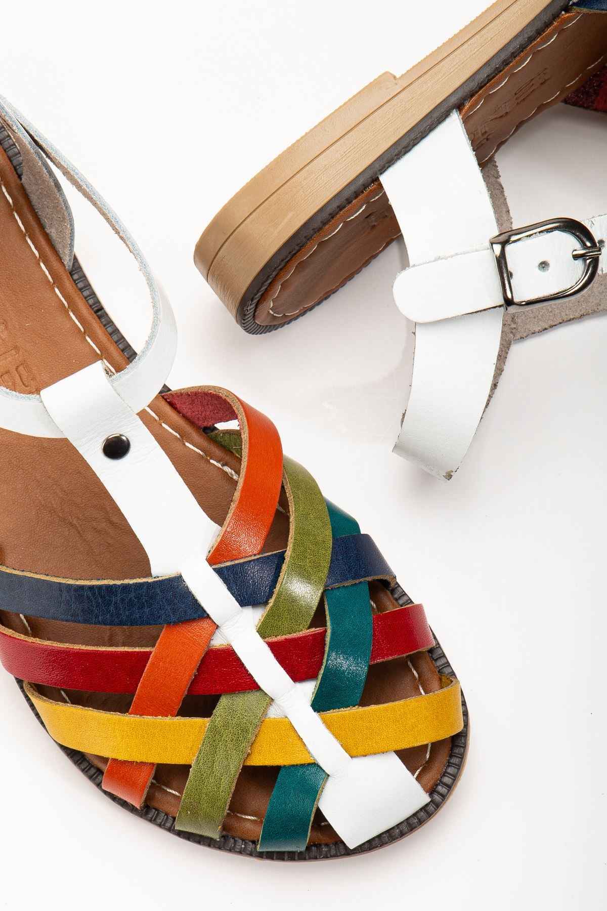 Ayakkabı Aşkı 205-02 Beyaz Multi Ortopedik Hakiki Deri Kadın Sandalet