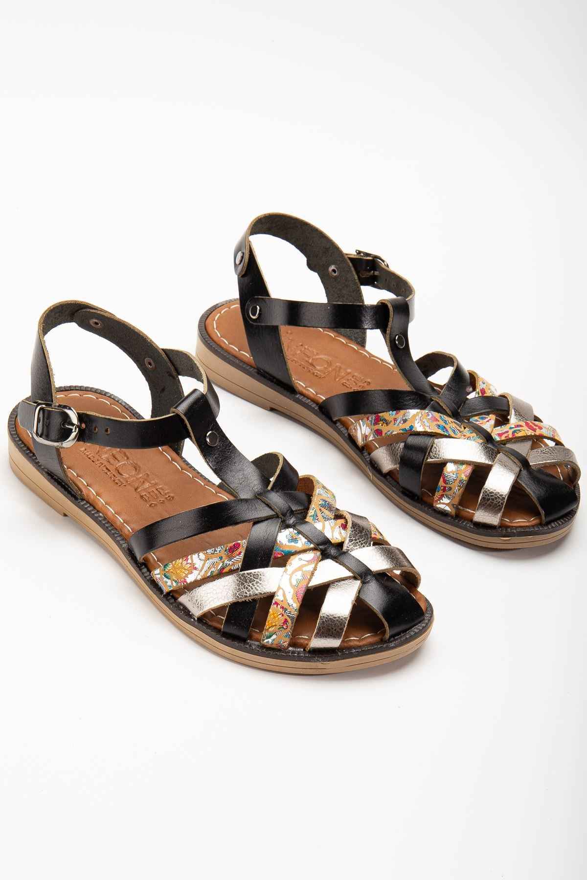 Ayakkabı Aşkı 205-02 Siyah Garni Ortopedik Hakiki Deri Kadın Sandalet