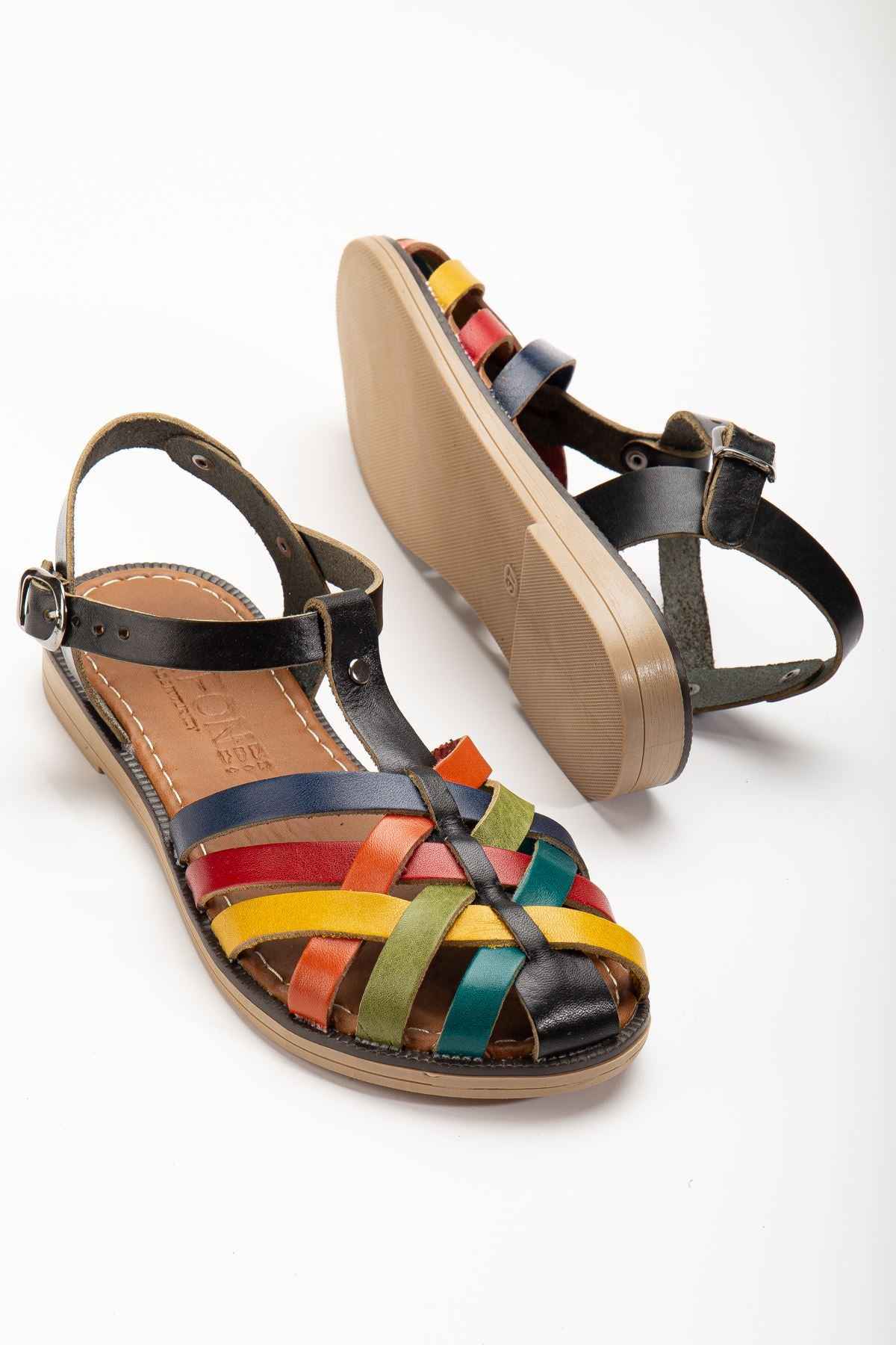 Ayakkabı Aşkı 205-02 Siyah Multi Ortopedik Hakiki Deri Kadın Sandalet