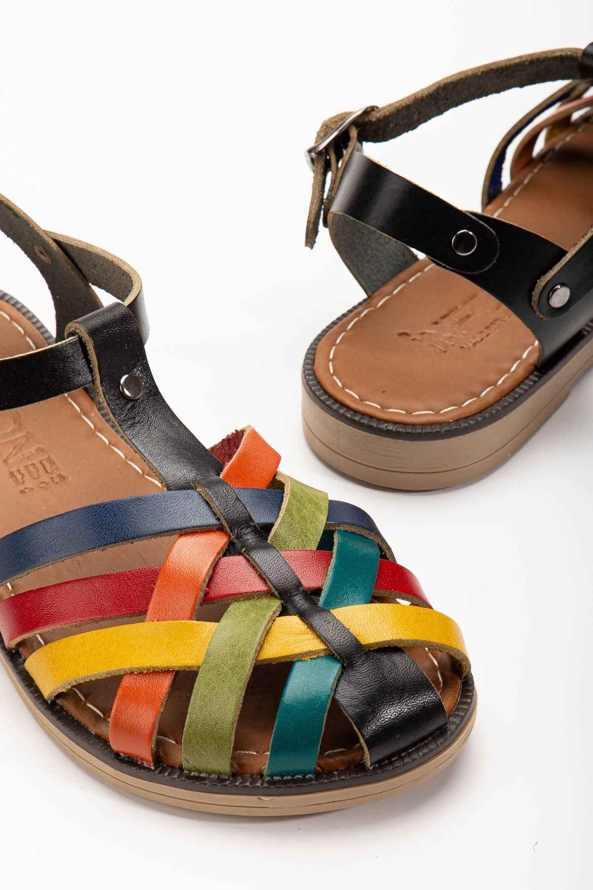 Ayakkabı Aşkı 205-02 Siyah Multi Ortopedik Hakiki Deri Kadın Sandalet