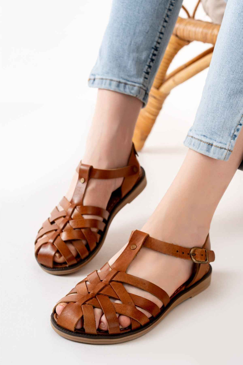 Ayakkabı Aşkı 205-02 Taba Ortopedik Hakiki Deri Kadın Sandalet