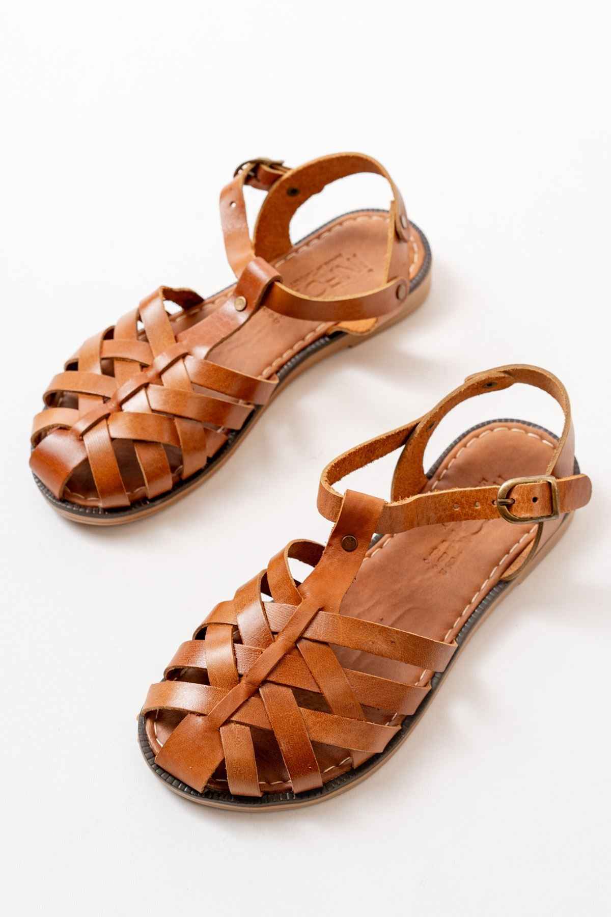 Ayakkabı Aşkı 205-02 Taba Ortopedik Hakiki Deri Kadın Sandalet