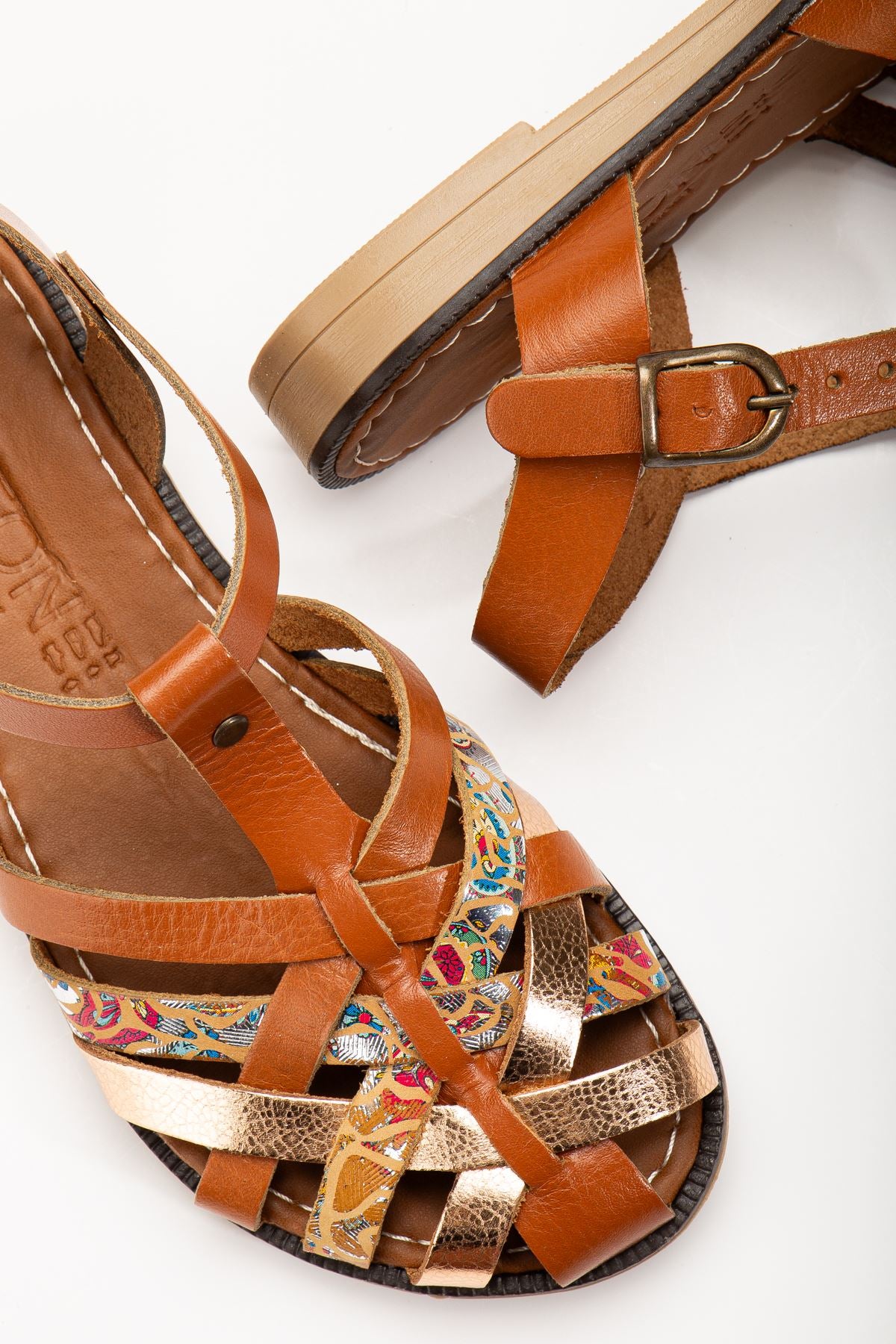 Ayakkabı Aşkı Taba Garni Ortopedik Hakiki Deri Kadın Sandalet