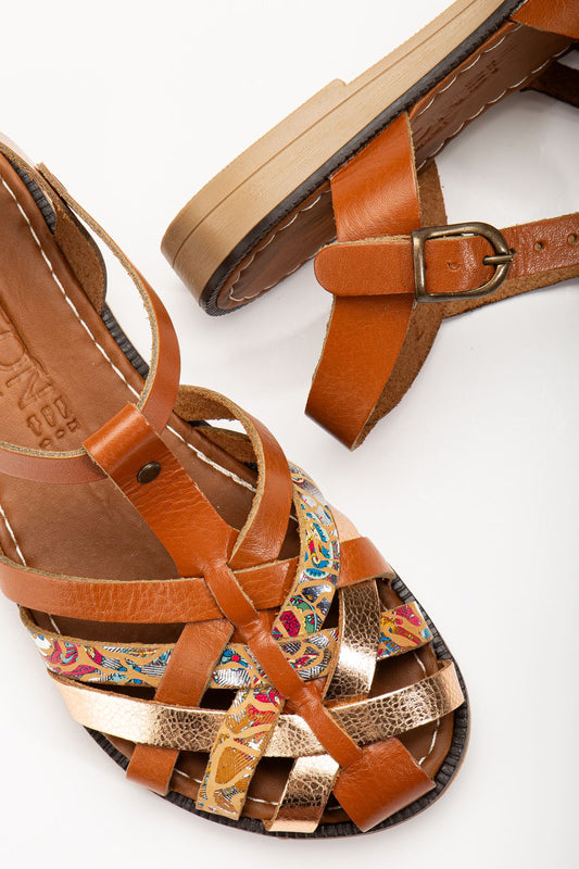 Ayakkabı Aşkı Taba Garni Ortopedik Hakiki Deri Kadın Sandalet