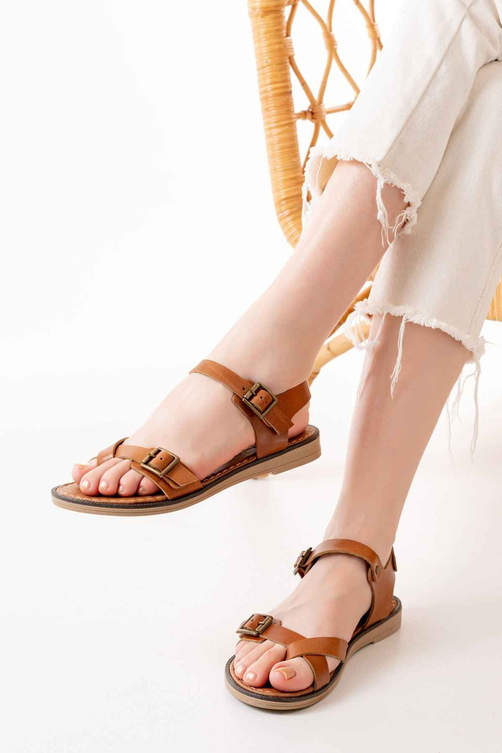 Ayakkabı Aşkı 205-091 Taba Ortopedik Hakiki Deri Kadın Sandalet