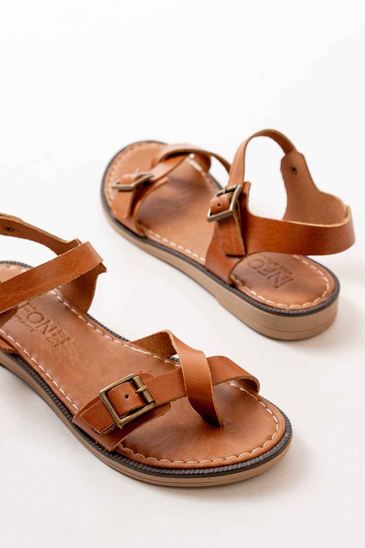 Ayakkabı Aşkı 205-091 Taba Ortopedik Hakiki Deri Kadın Sandalet