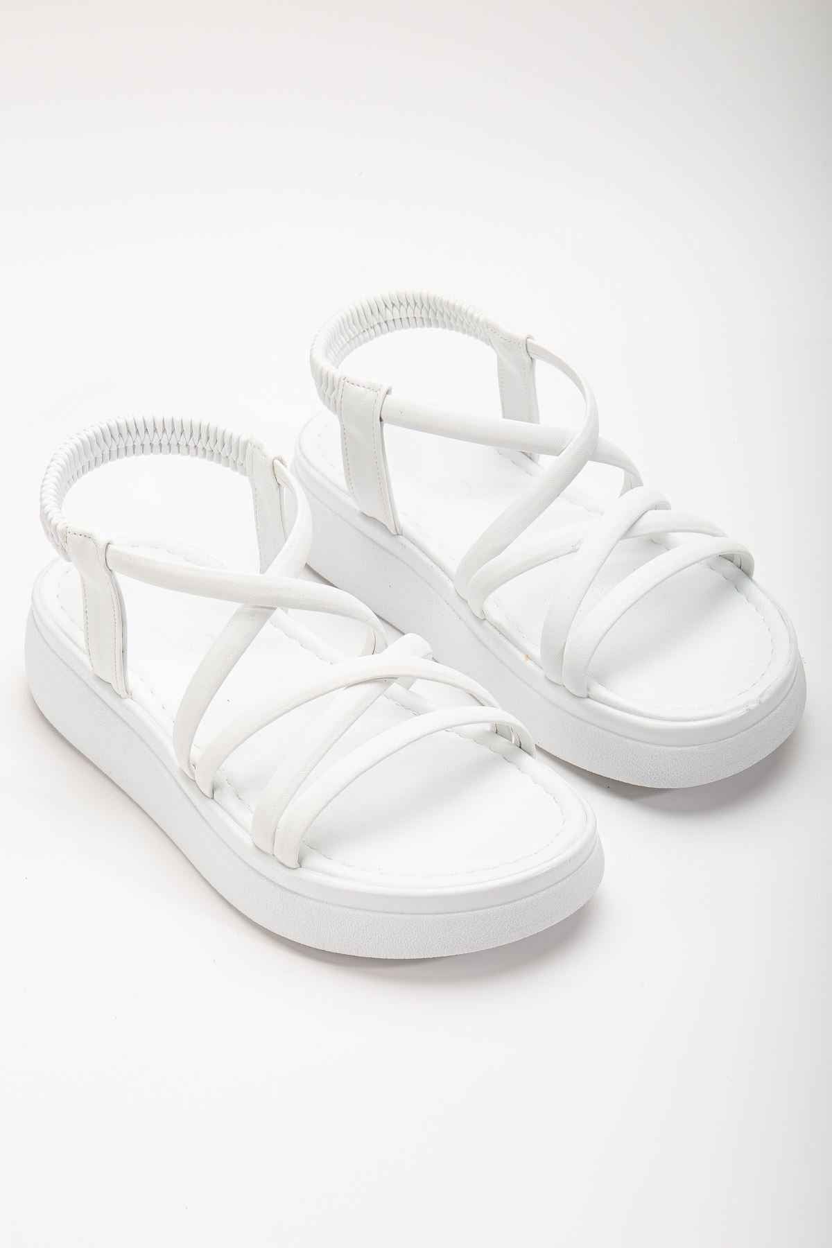 Ayakkabı Aşkı 24413-841 Beyaz Dolgu Topuk Kadın Sandalet