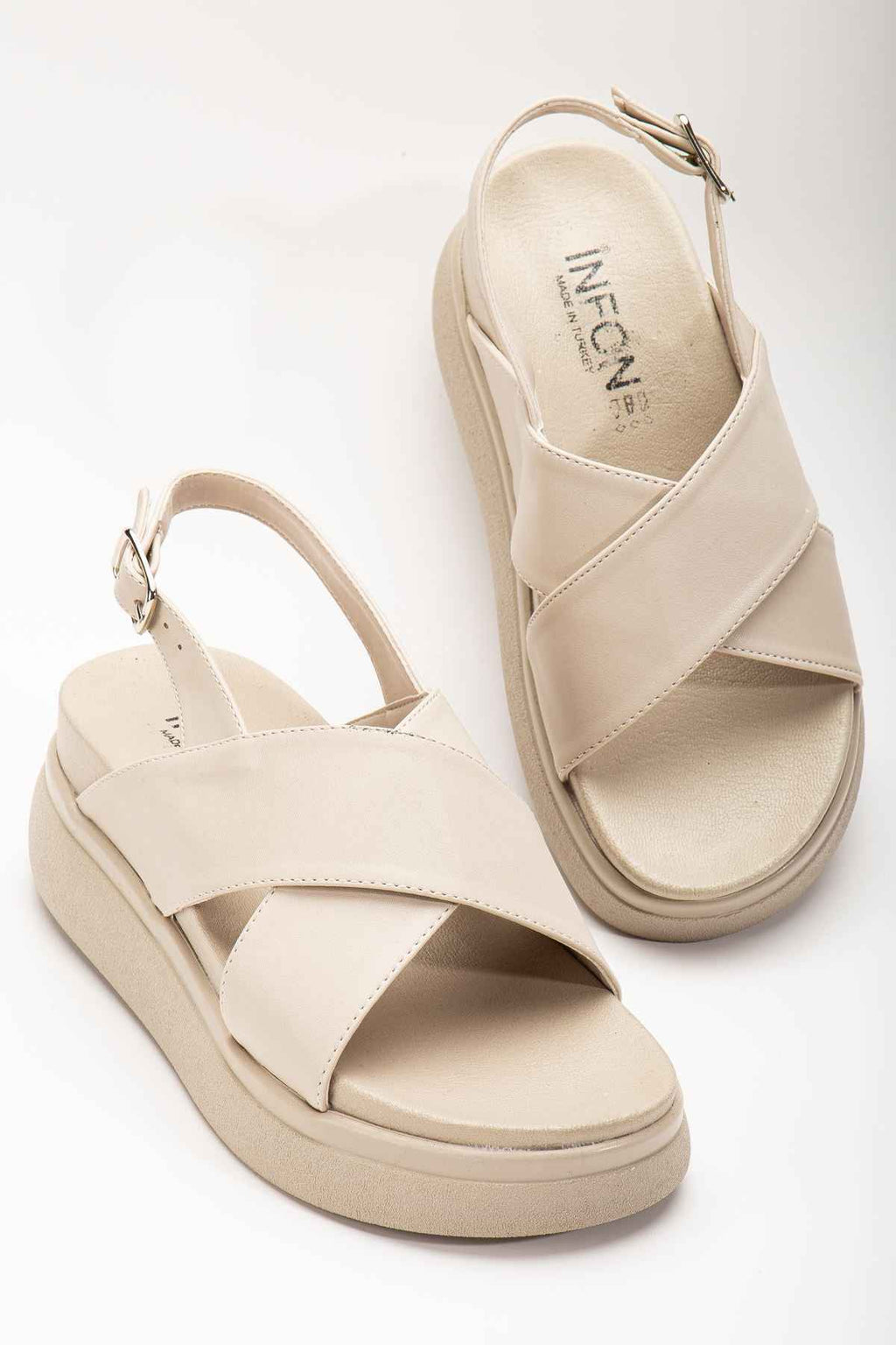 Ayakkabı Aşkı 24422-1164 Bej Dolgu Topuk Kadın Sandalet