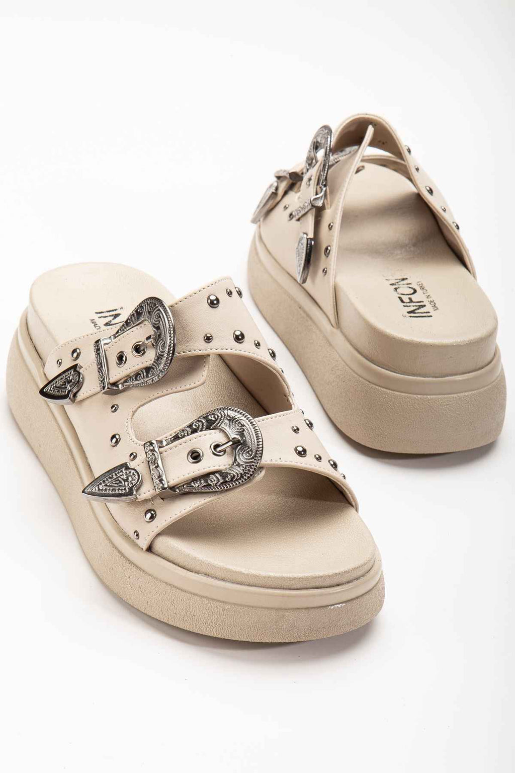 Ayakkabı Aşkı 24422-1180 Bej Dolgu Topuk Kadın Sandalet