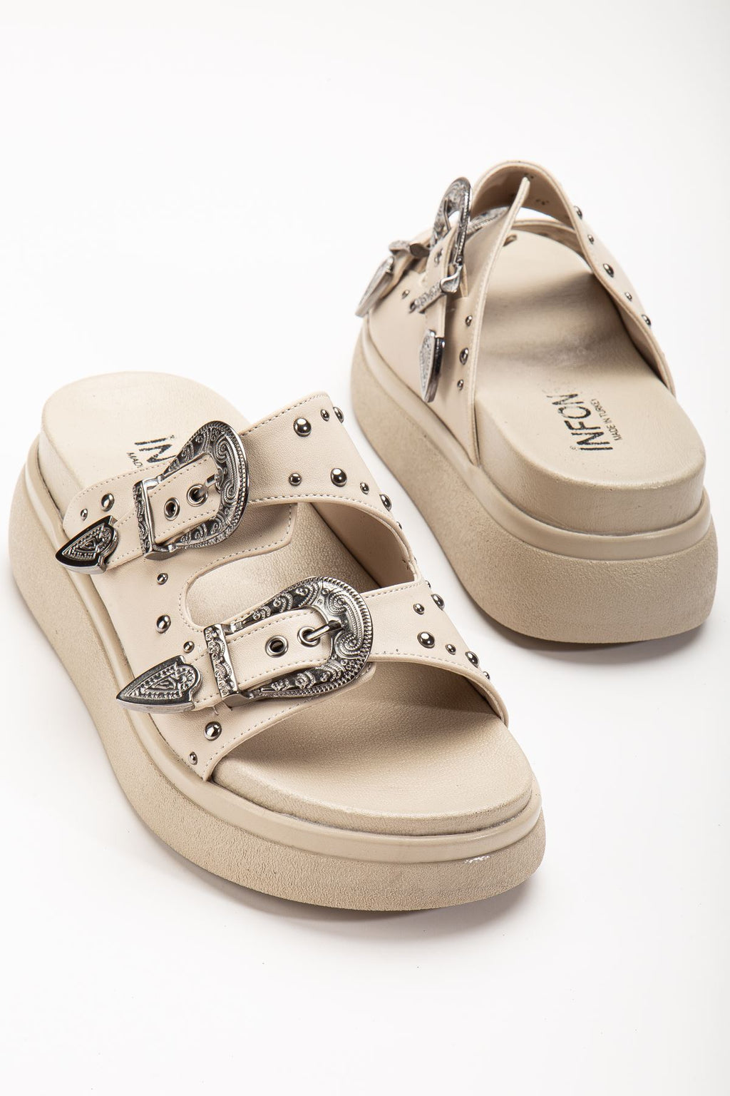 Ayakkabı Aşkı Bej Dolgu Topuk Kadın Sandalet - Ayakkabı Aşkı