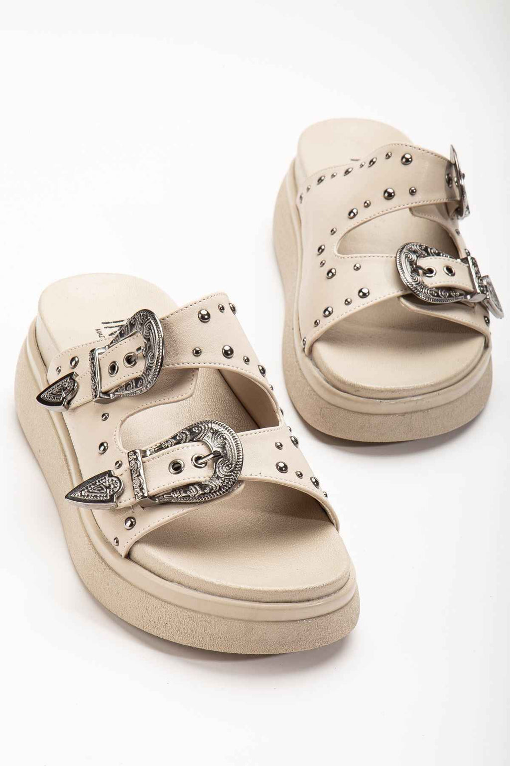 Ayakkabı Aşkı 24422-1180 Bej Dolgu Topuk Kadın Sandalet