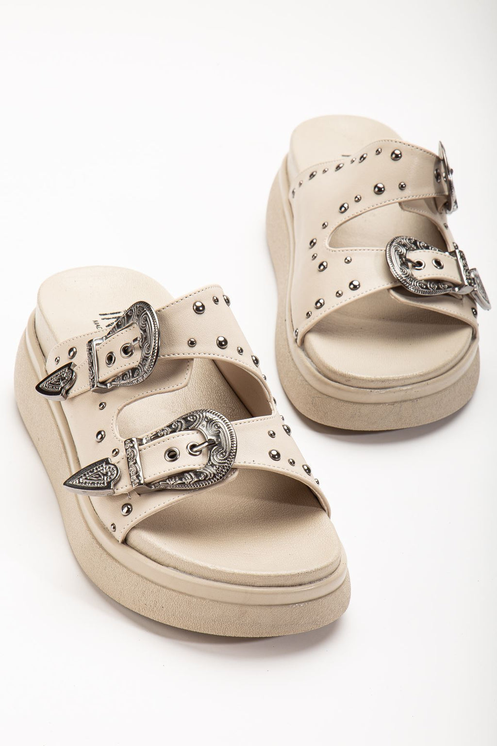 Ayakkabı Aşkı Bej Dolgu Topuk Kadın Sandalet - Ayakkabı Aşkı