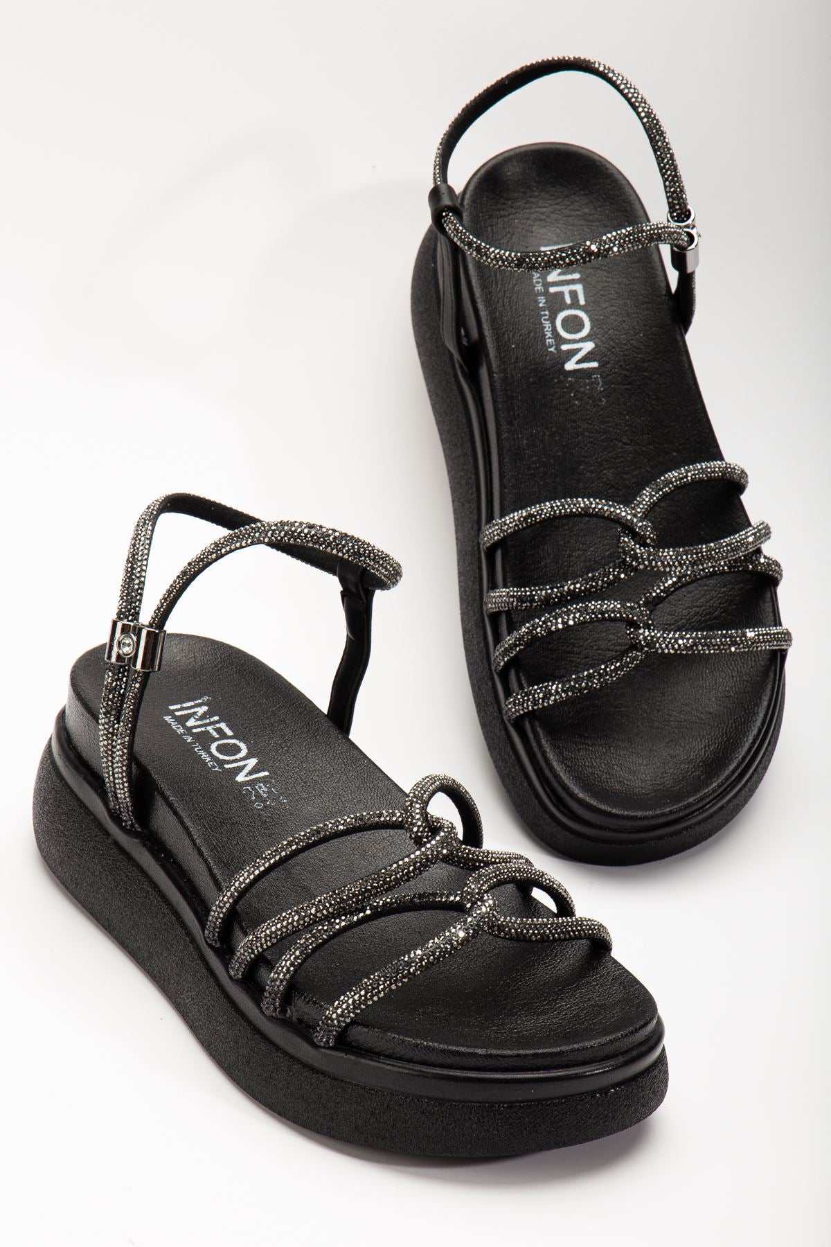 Ayakkabı Aşkı Siyah Dolgu Topuk Kadın Sandalet