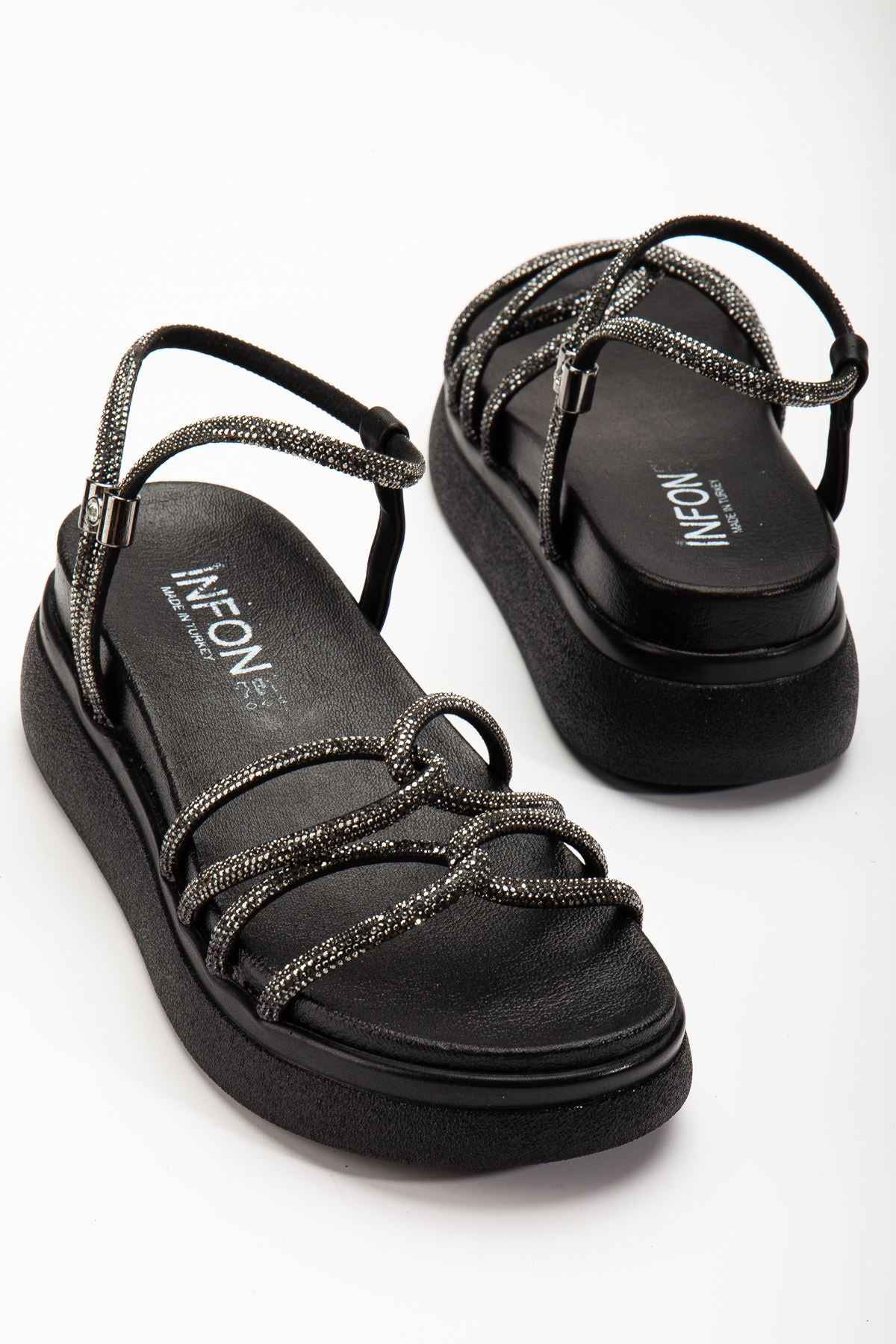 Ayakkabı Aşkı 24422-1221 Siyah Dolgu Topuk Kadın Sandalet