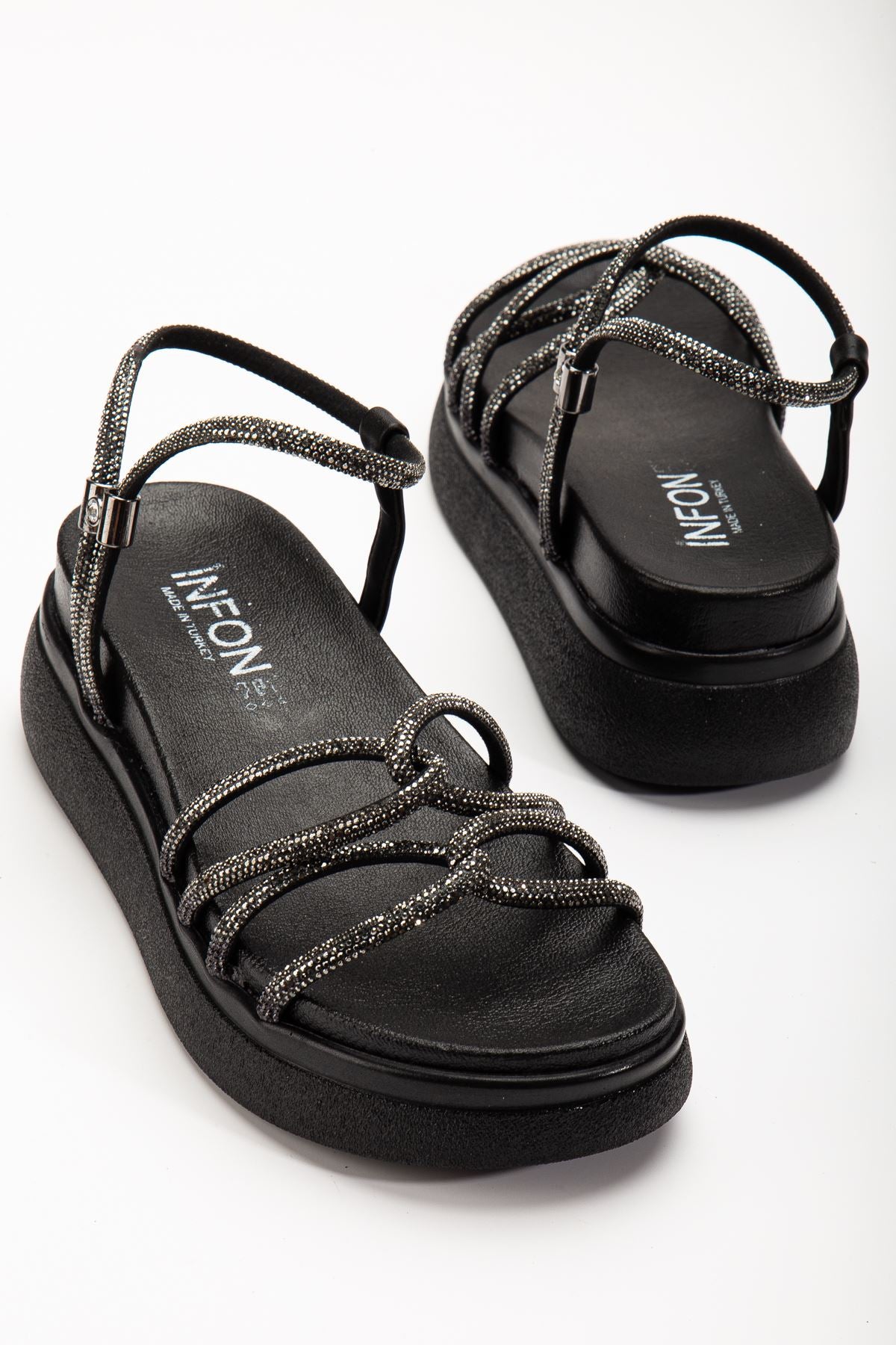 Ayakkabı Aşkı Siyah Dolgu Topuk Kadın Sandalet