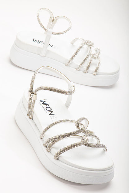 Ayakkabı Aşkı Beyaz Dolgu Topuk Kadın Sandalet