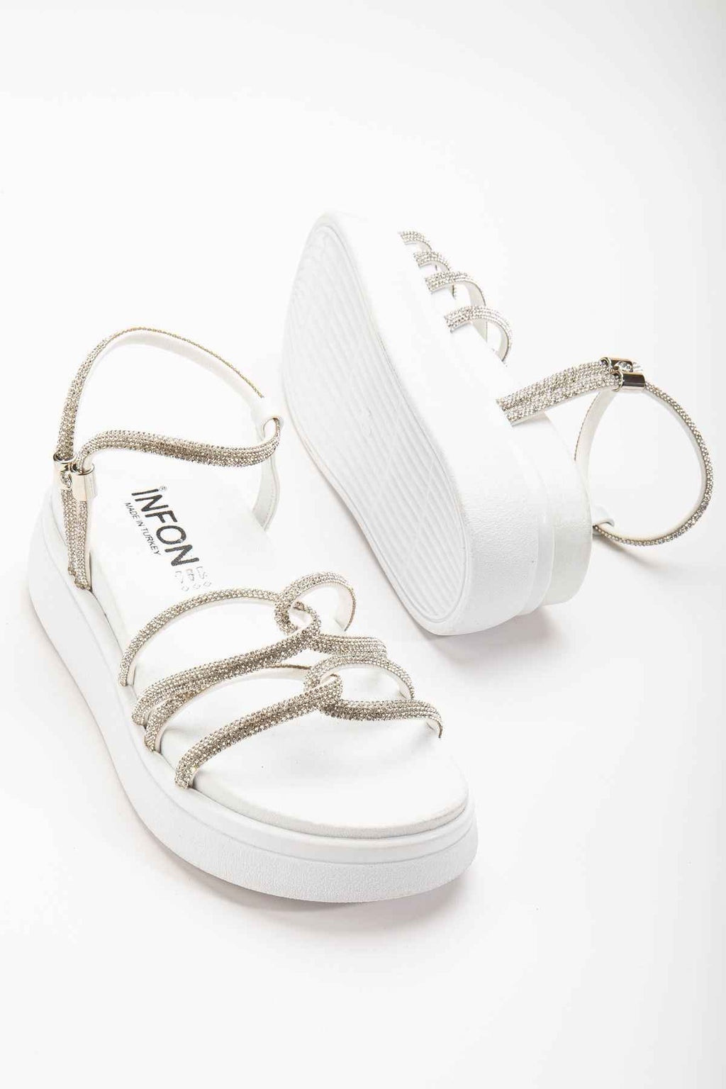 Ayakkabı Aşkı 24422-1221 Beyaz Dolgu Topuk Kadın Sandalet