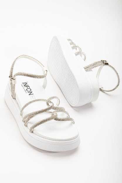Ayakkabı Aşkı Beyaz Dolgu Topuk Kadın Sandalet