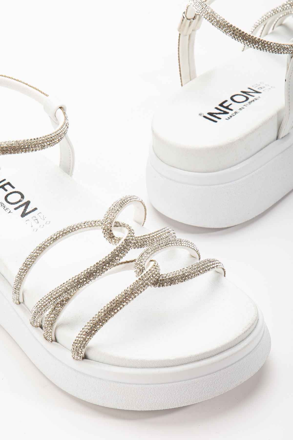 Ayakkabı Aşkı 24422-1221 Beyaz Dolgu Topuk Kadın Sandalet