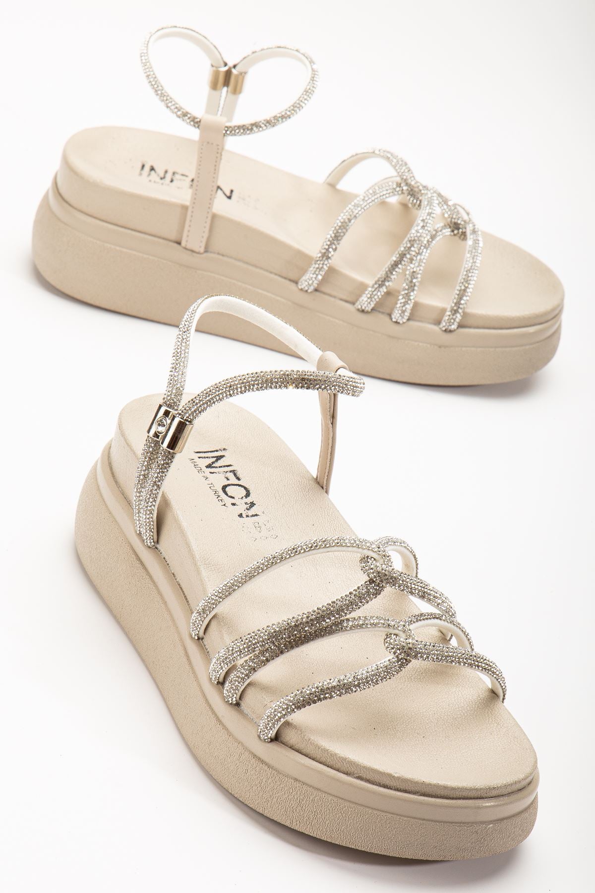 Ayakkabı Aşkı Bej Dolgu Topuk Kadın Sandalet