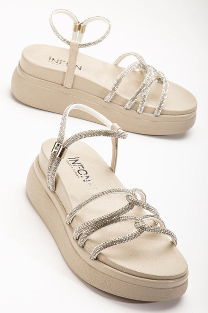 Ayakkabı Aşkı Bej Dolgu Topuk Kadın Sandalet