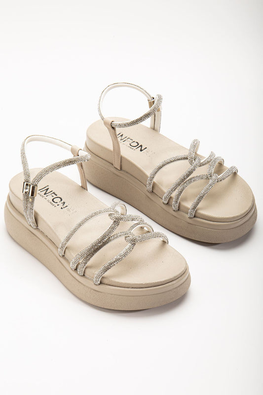 Ayakkabı Aşkı Bej Dolgu Topuk Kadın Sandalet