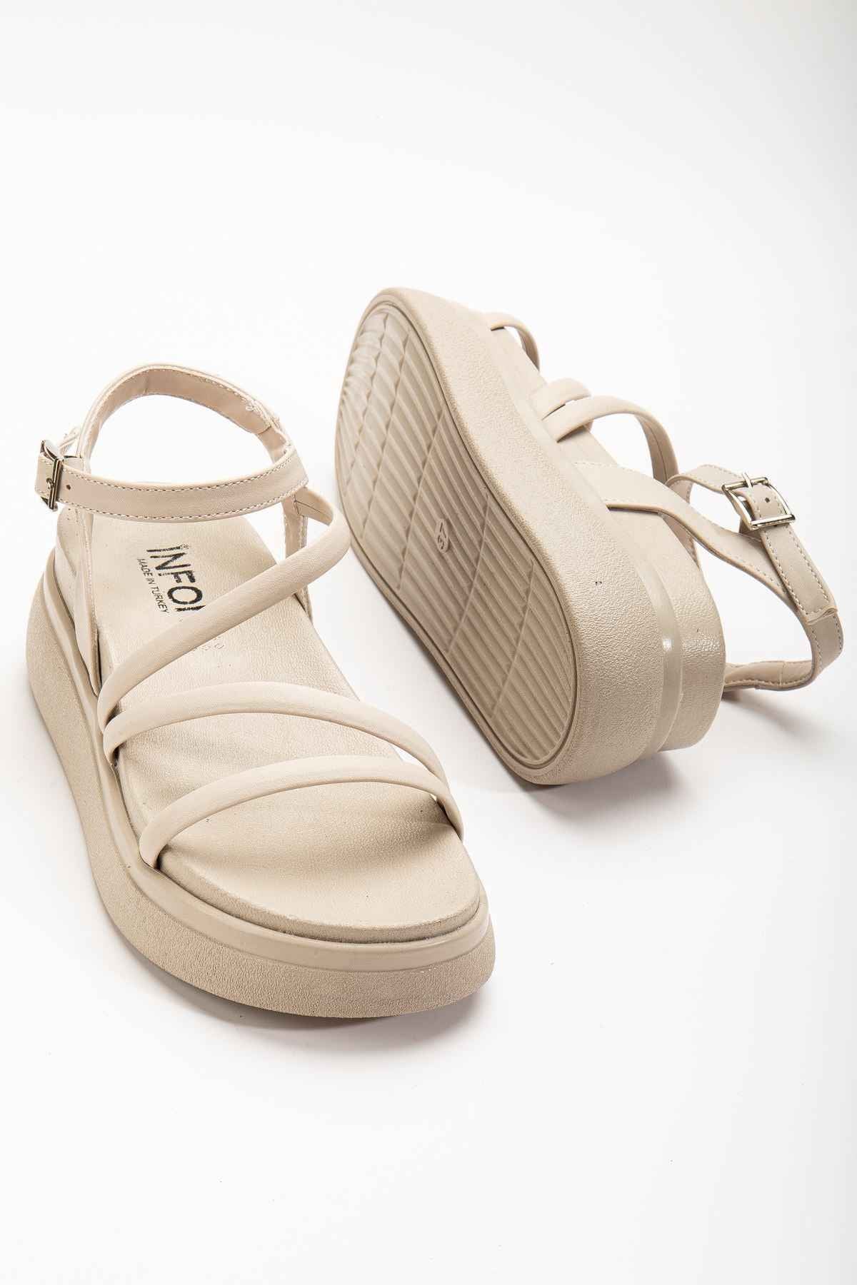 Ayakkabı Aşkı 24422-844 Bej Dolgu Topuk Kadın Sandalet