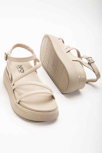 Ayakkabı Aşkı Bej Dolgu Topuk Kadın Sandalet