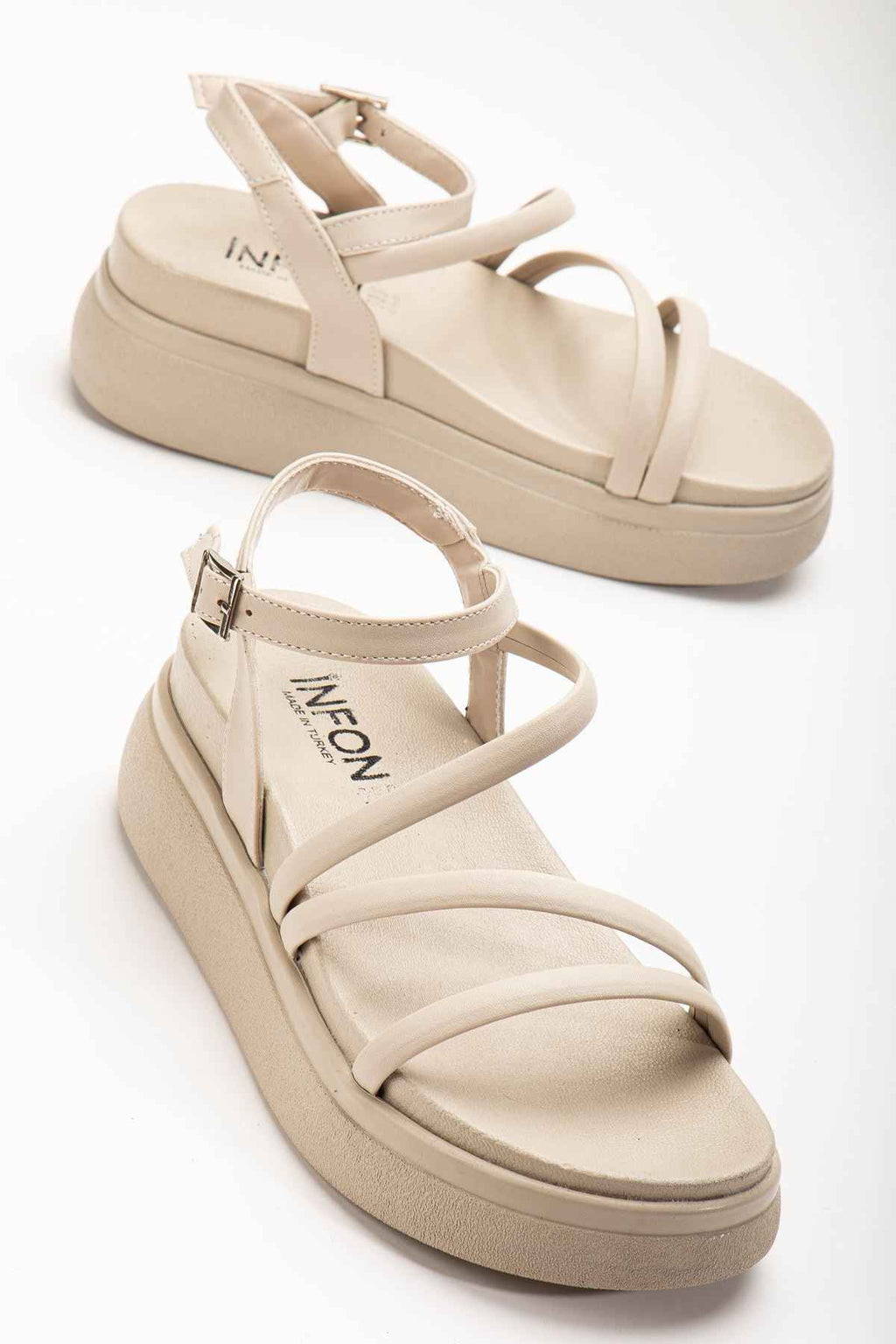 Ayakkabı Aşkı 24422-844 Bej Dolgu Topuk Kadın Sandalet