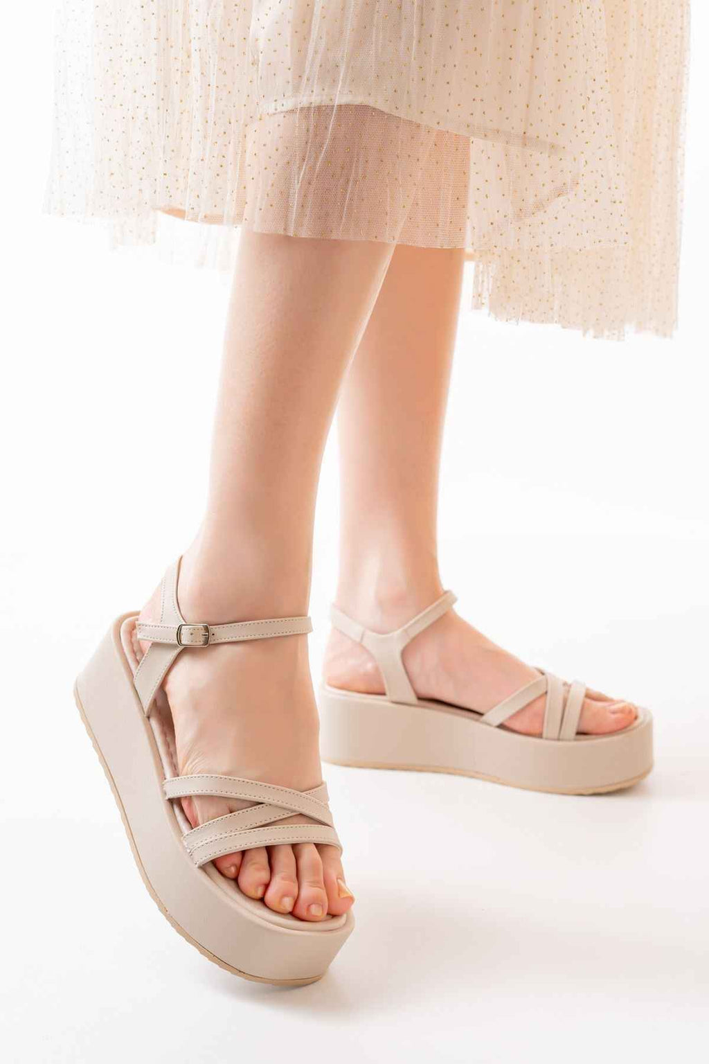 Ayakkabı Aşkı 861-1016 Bej Dolgu Kadın Sandalet