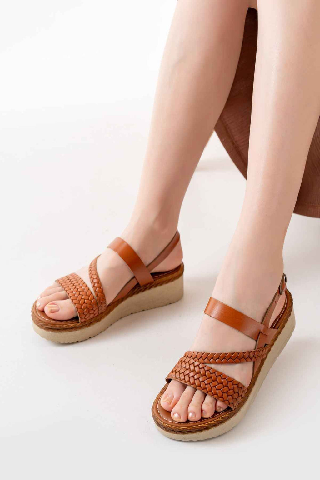 Ayakkabı Aşkı 730-152 Taba Ortopedik Hakiki Deri Dolgu Kadın Sandalet