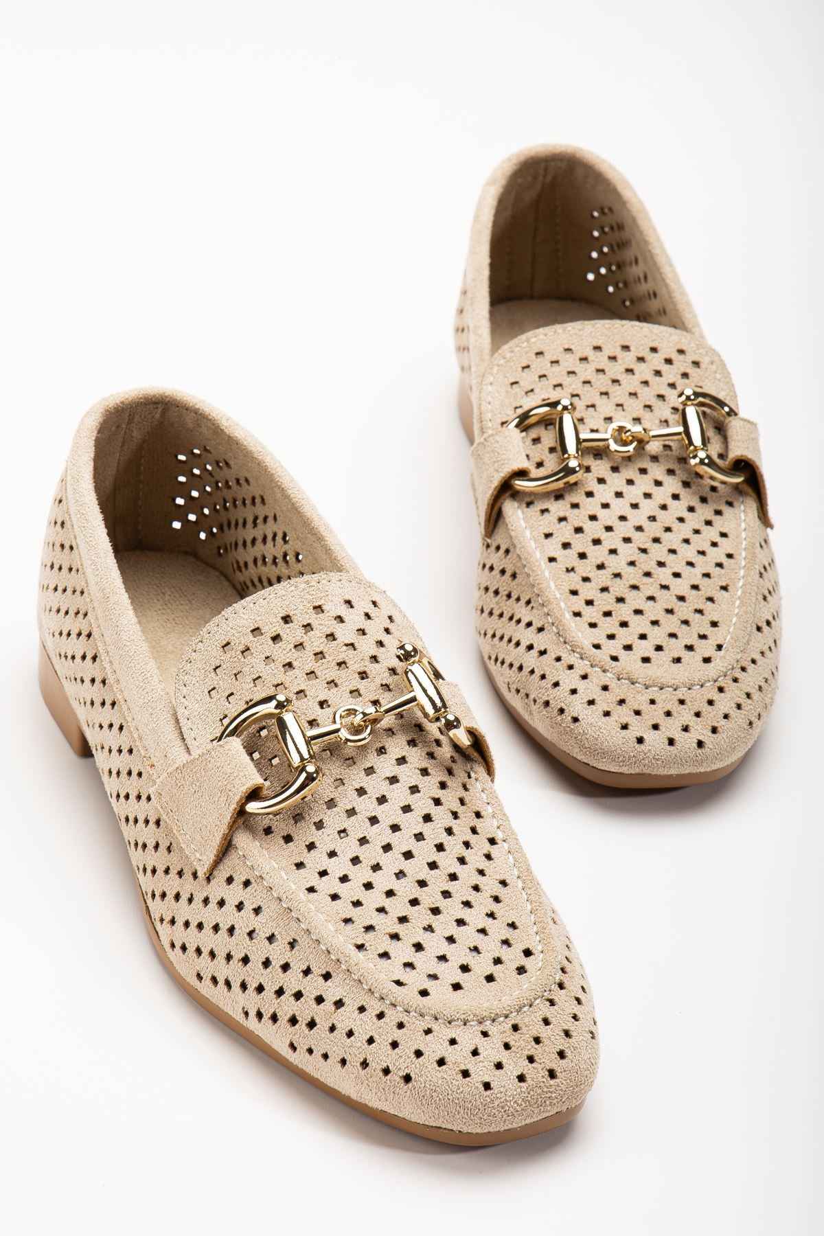 Ayakkabı Aşkı 401 Bej Süet Delikli Günlük Kadın Babet